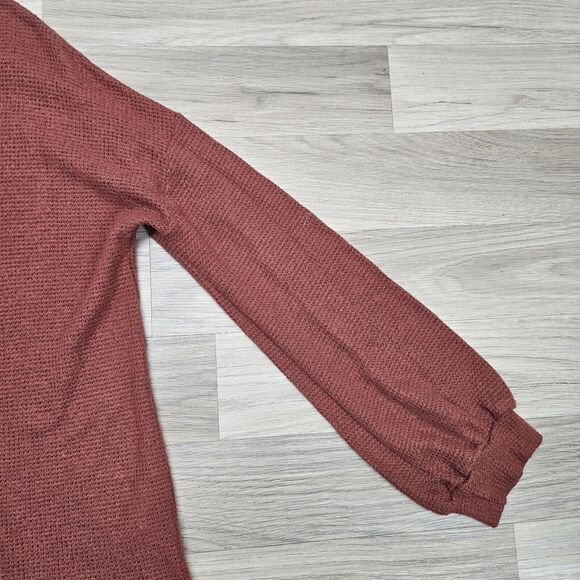 FANTASTIC FAWN Womens Rust Orange Waffle Knit  Henley Oversized Sweater Medium - Picture 3 of 7